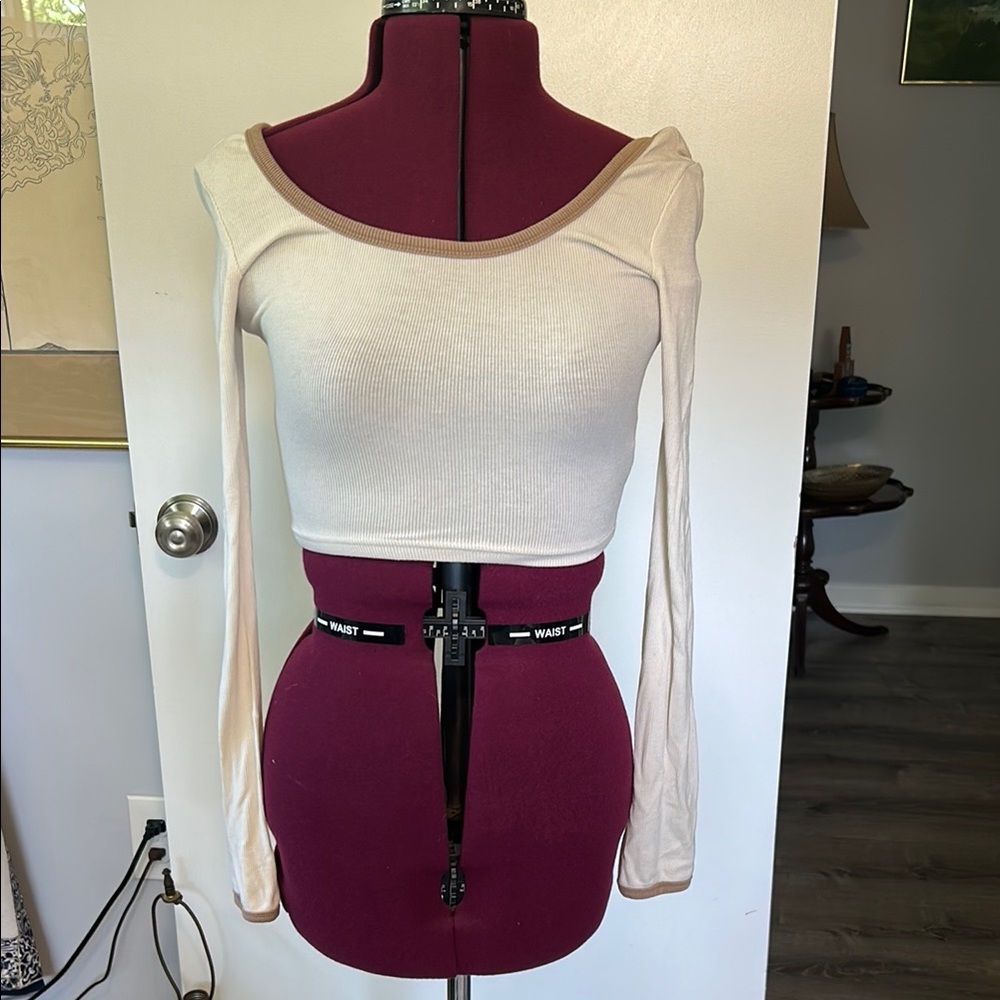 Cream Long Sleeve Crop Top